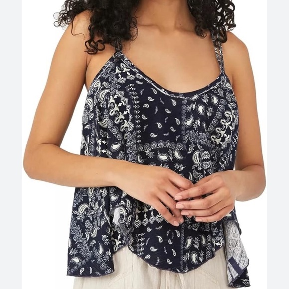 NWT We The Free Women's Size M Blue Hey Girl Bandana Tank Top 100% Cotton - Picture 2 of 9